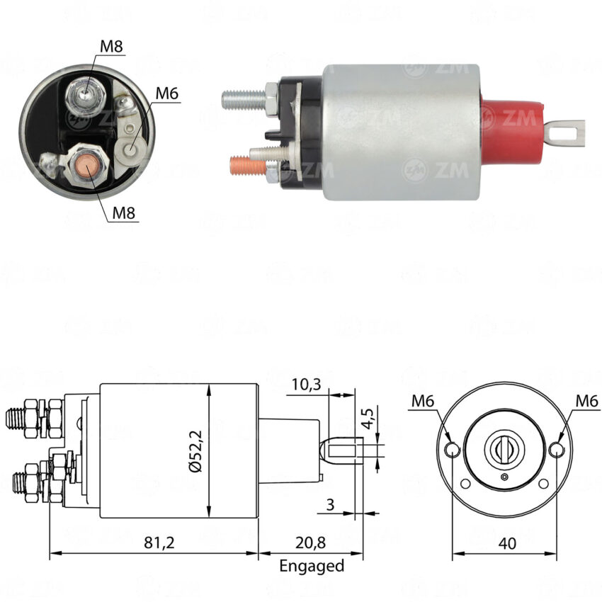 SOLENOIDE ZM 484 - FORD RANGER 2.5 MAXION-PEUGEOT BOXER 2.5,2.8