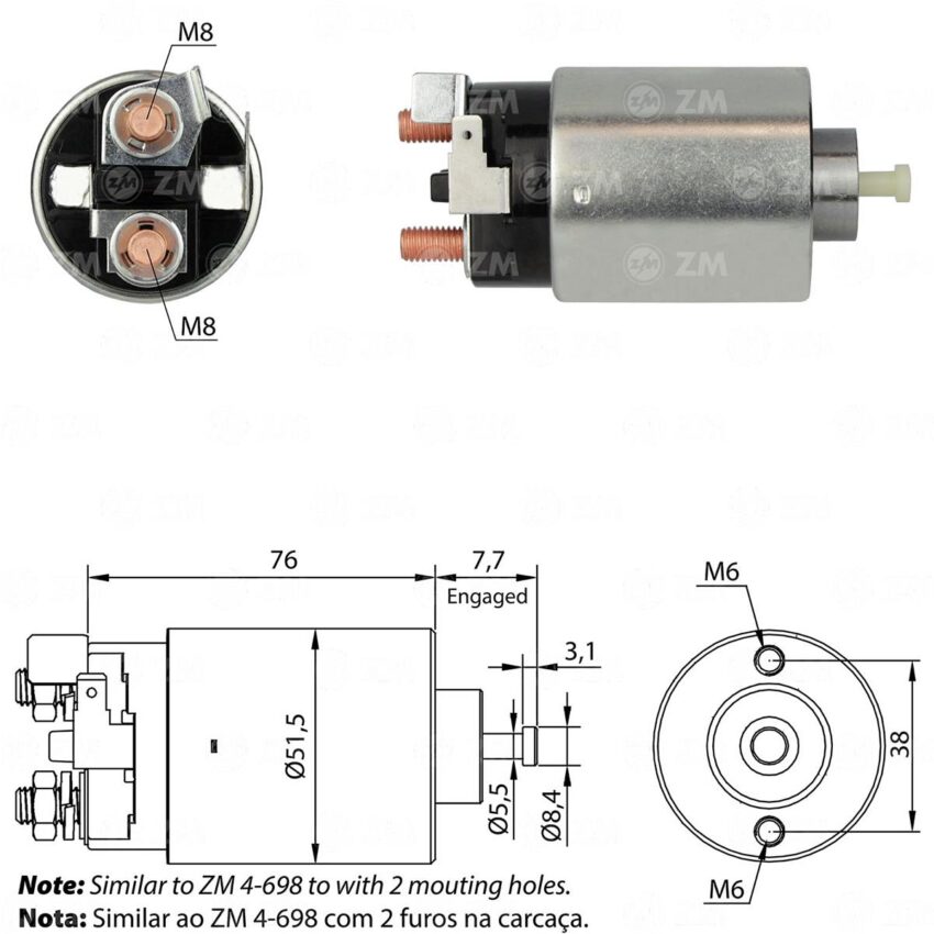SOLENOIDE ZM 698 - MAZDA-NISSAN-MITSUBISHI