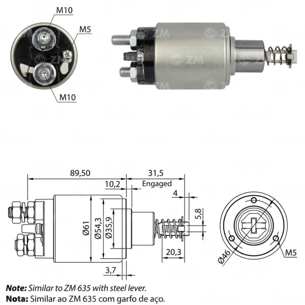 SOLENOIDE ZM 536 - BOSCH 24V - 3 AGUJEROS